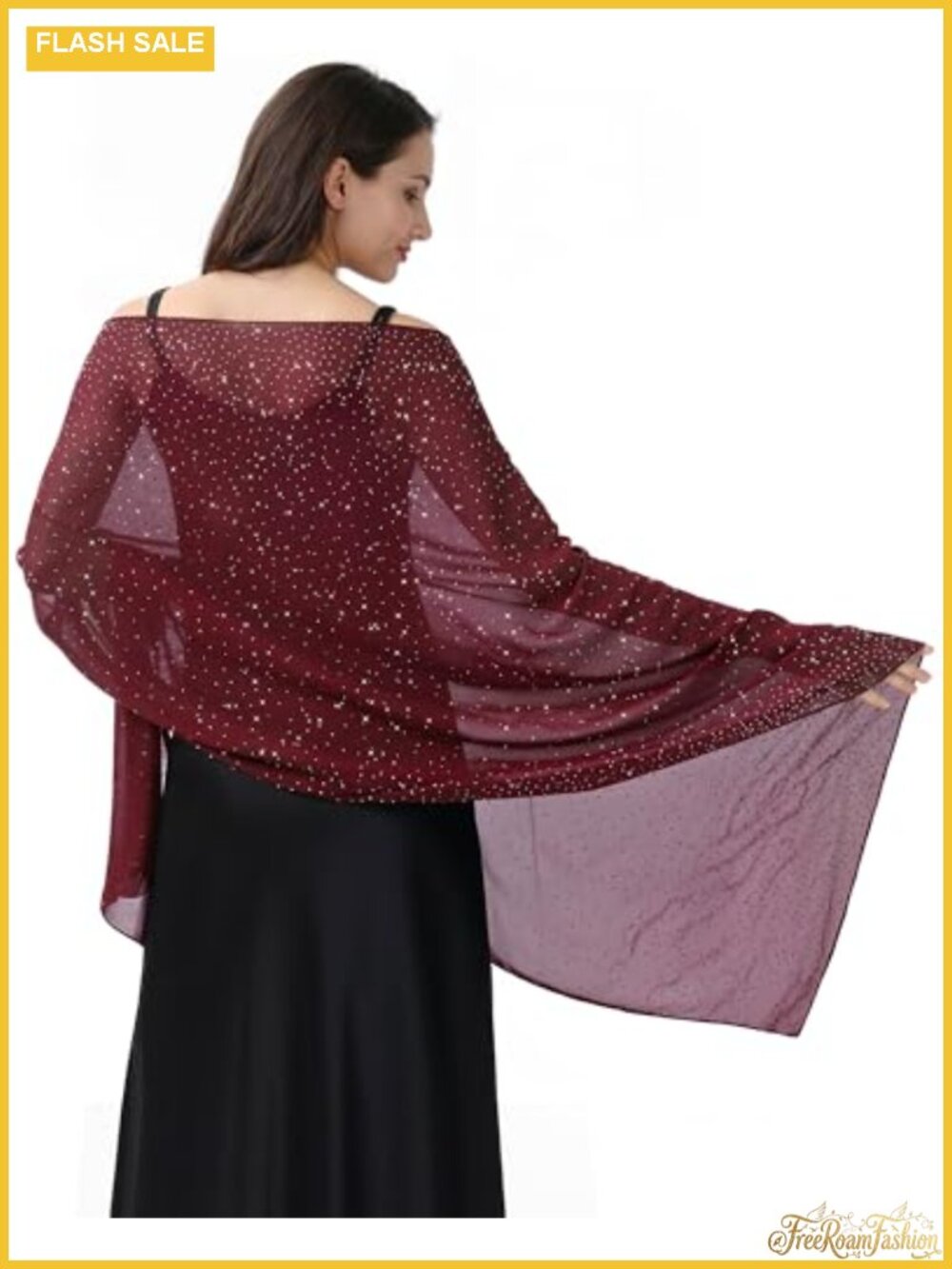 Rhinestone Chiffon Shawl Sparkly Evening Wrap for Weddings Parties